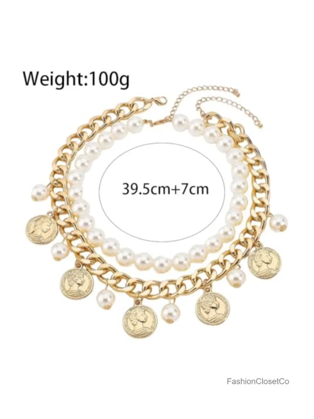 Chunky Gold Pearl Beaded Layered Necklace Set for Women Party Prom Jewelry